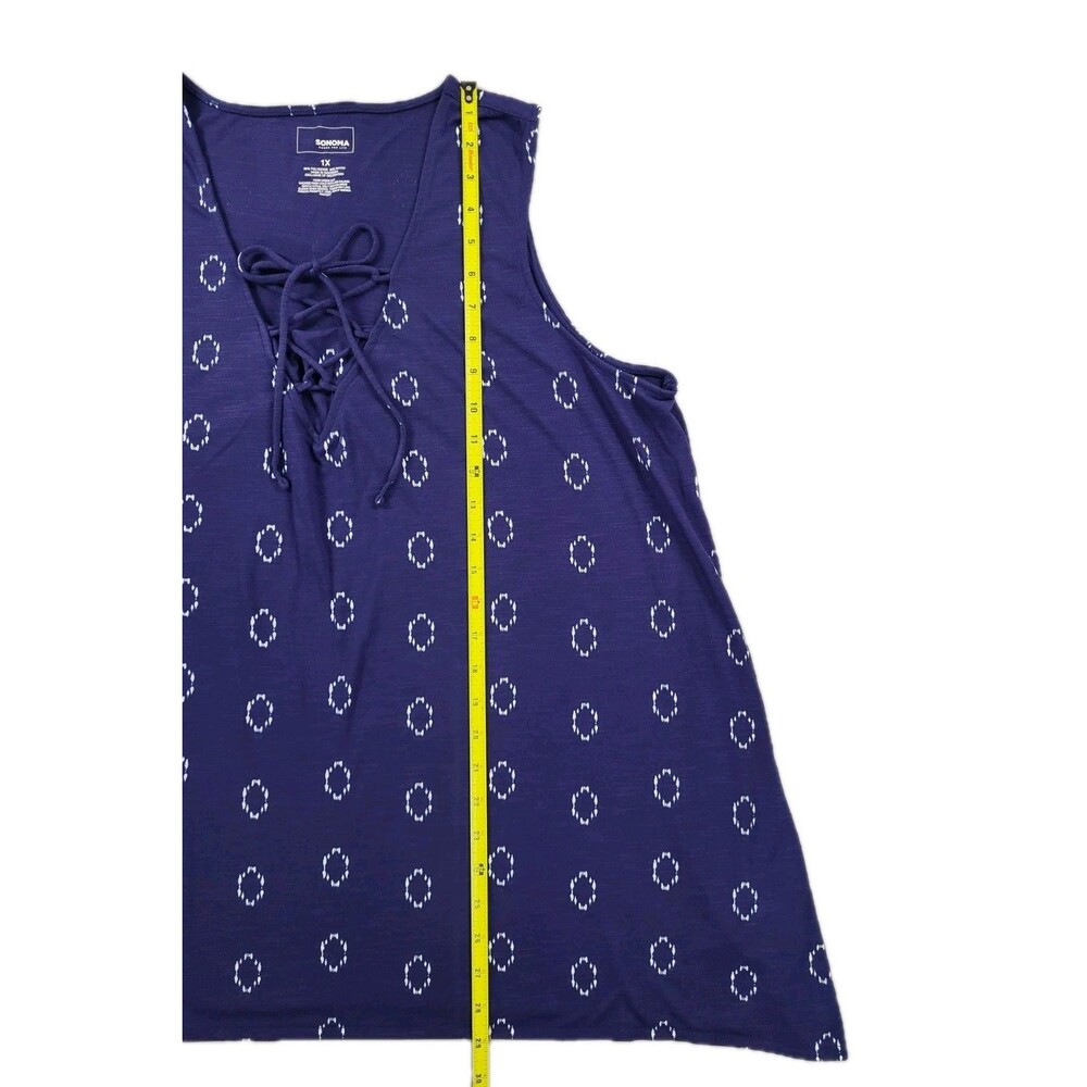 Sonoma Goods For Life Plus Sz 1X Blue Lace-Up V-Neck Sleeveless Blouse Geo Print - Picture 4 of 6